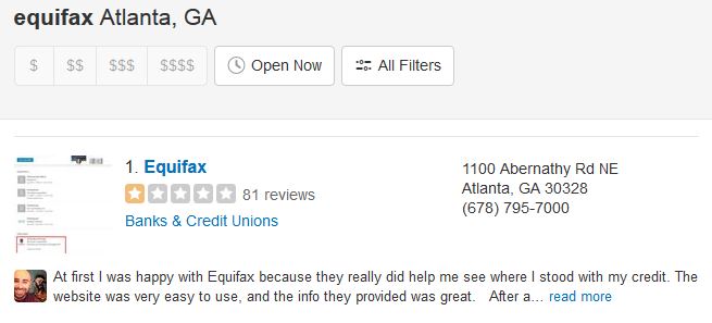 Equifax Terrible Yelp Reviews