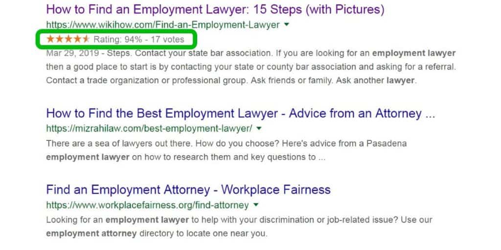 Google rating stars in search results